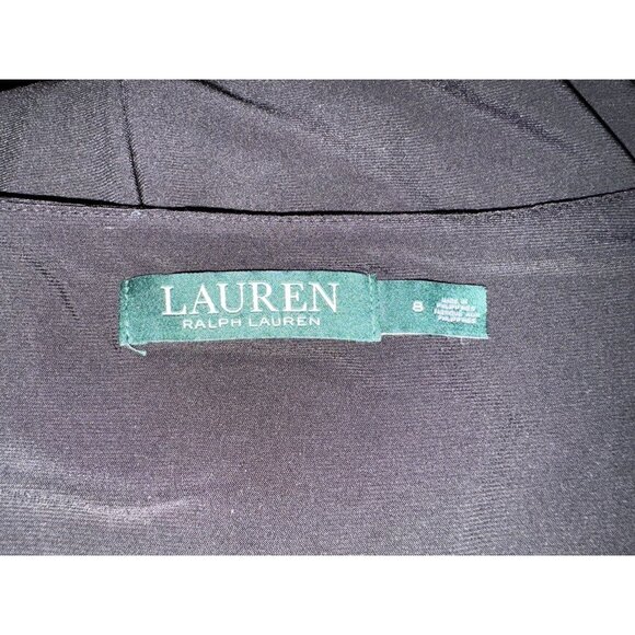 Ralph Lauren Black Dress 8 Stretch Sheath Ruched V Neck Cap Sleeve Washable - Picture 9 of 10